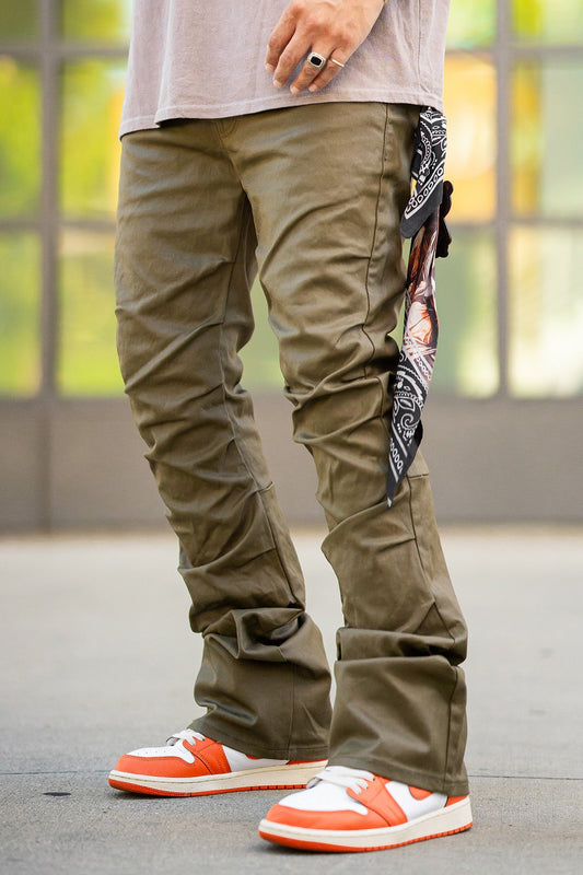 WAX+PLEAT FLARE PANTS