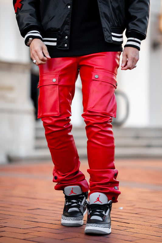 STACKED LEATHER SNAP PANTS