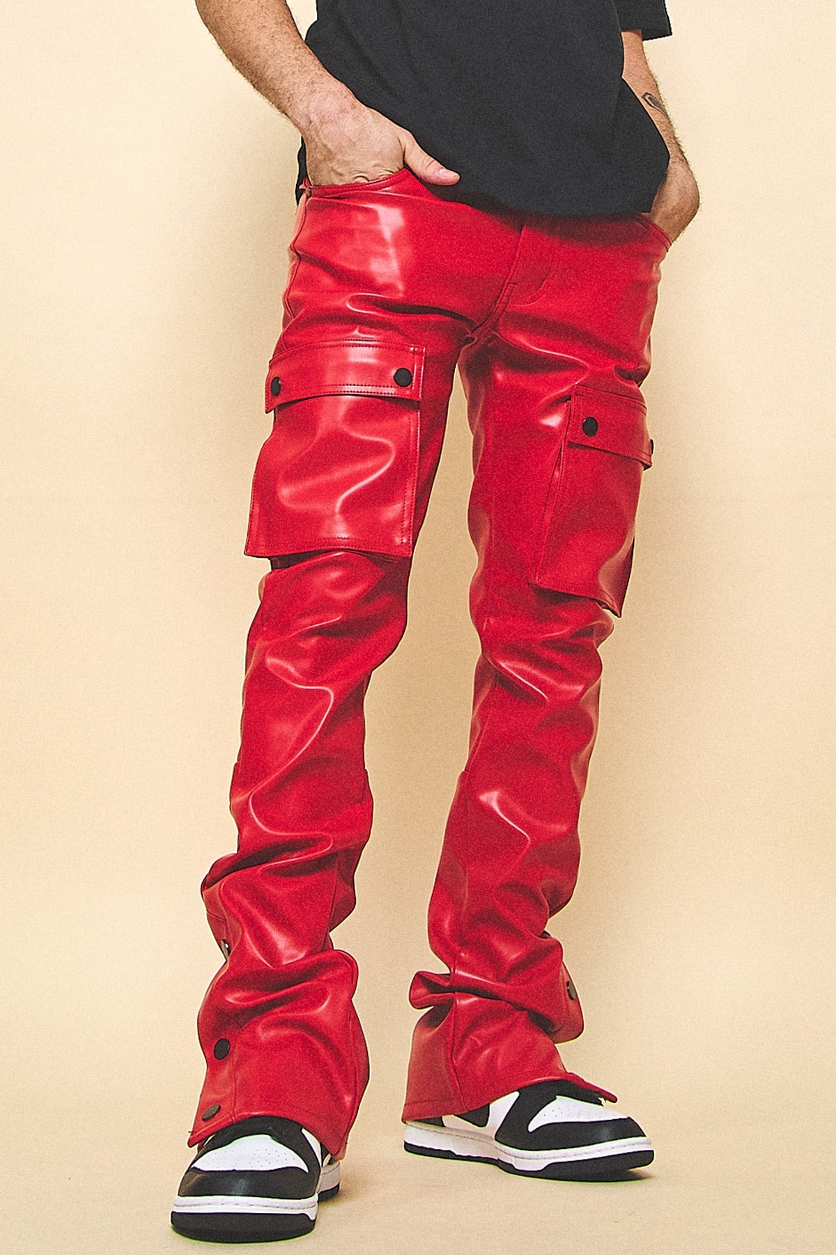 STACKED LEATHER SNAP PANTS