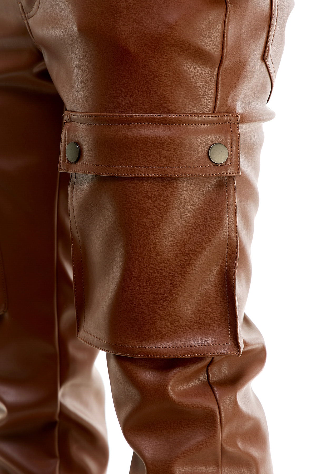 STACKED LEATHER SNAP PANTS