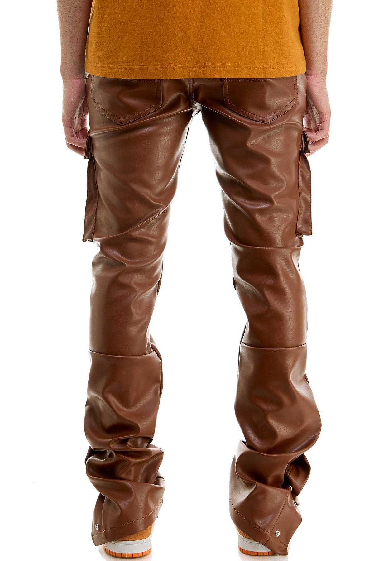 STACKED LEATHER SNAP PANTS