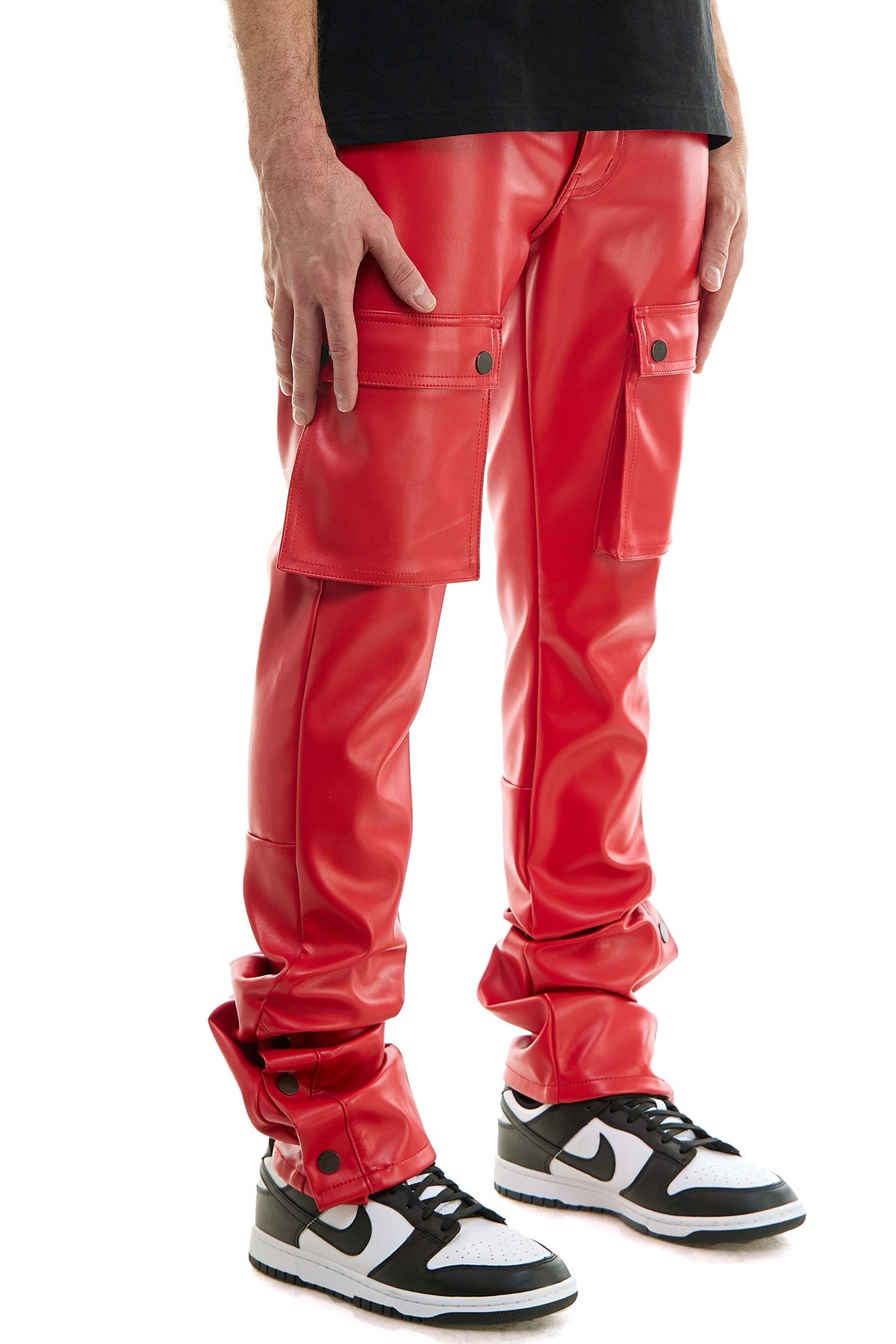 STACKED LEATHER SNAP PANTS