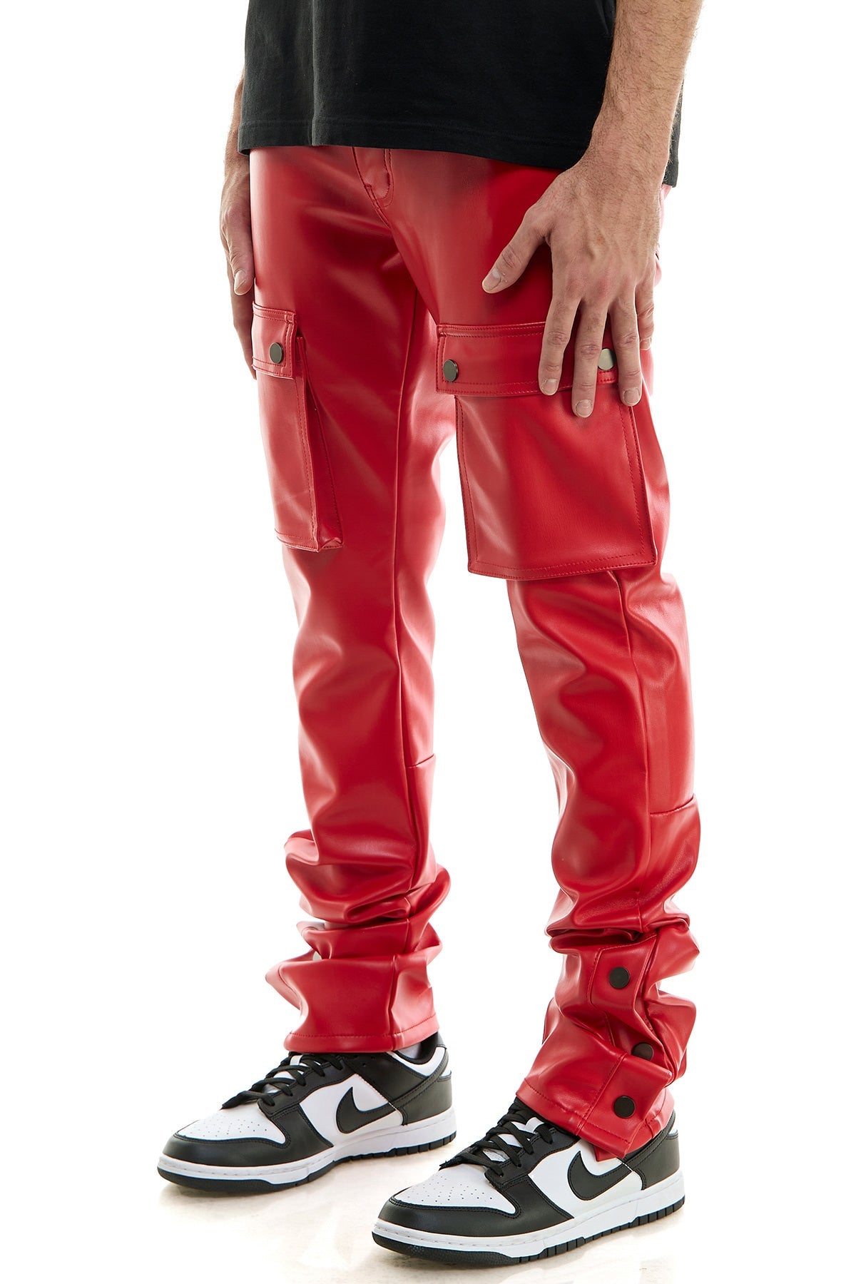 STACKED LEATHER SNAP PANTS