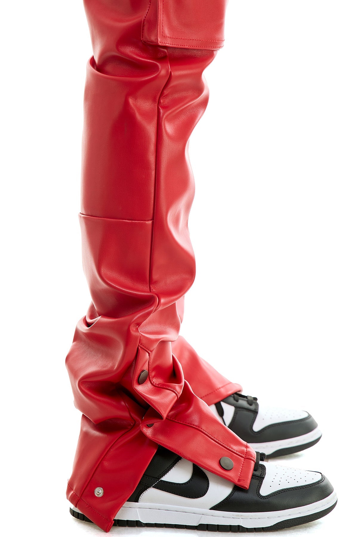 STACKED LEATHER SNAP PANTS