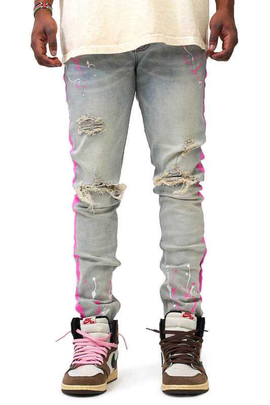 PAINT STRIPED JEANS WITH PAINT SPLATTER