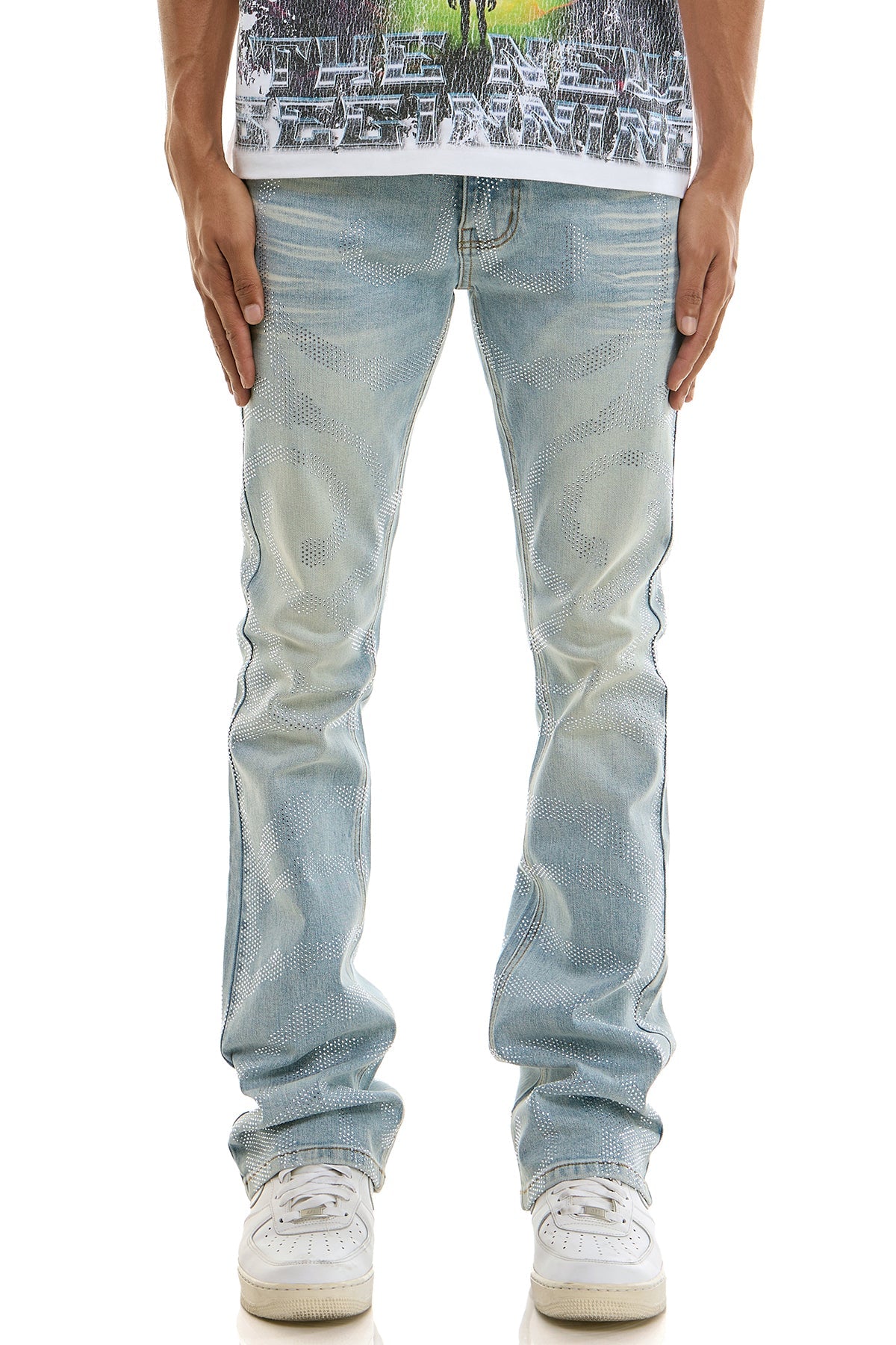 DIAMOND RHIINESTONE SKINNY FLARE JEANS